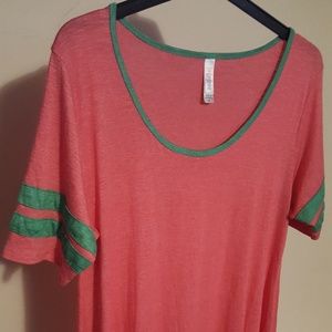 NWOT LULAROE PERFECT TEE PINK W GREEN STRIPES M